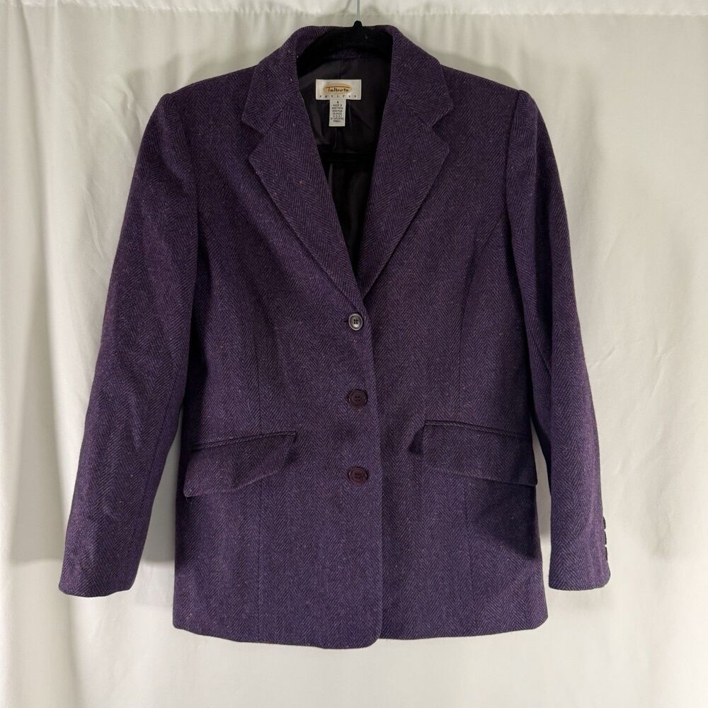 Talbots 100% Wool Blazer Women's 4 Purple Herringbone Tweed 3 Button Front Pocke
